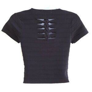 Parker Black White Knit Crop Top Back Cut Out Braid Detail Geometric Scoop S